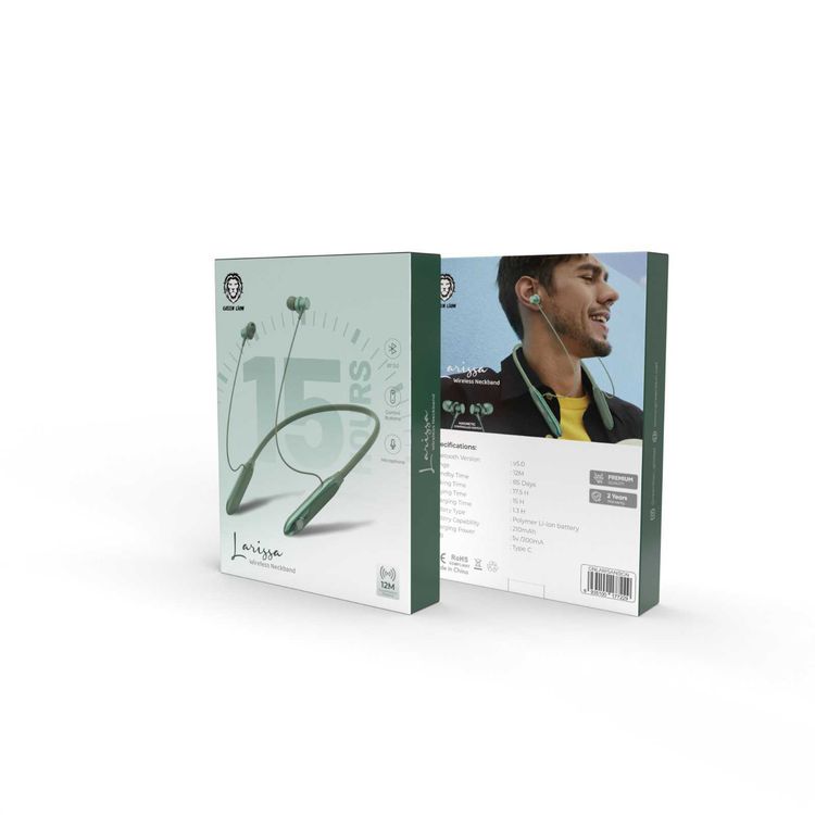 Green Lion Larissa Wireless Neckband with Control Buttons, Microphone, 210mAh Battery Capacity, 12m Transmission Distance - Green