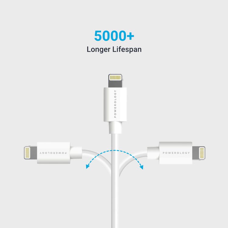 Powerology USB-A to Lightning Cable 3M Fast Charging  Data Sync - White