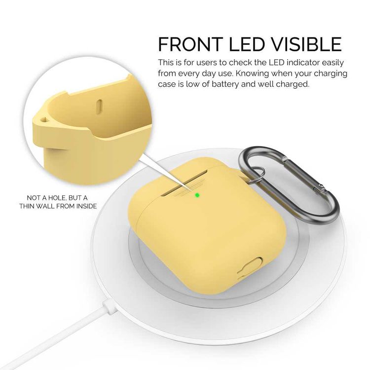 AhaStyle Keychain Silicone Case Compatible w/ Airpods, Premium Silicone, Front LED Visible, Slim Fit, 1.33mm Thickness, Impact Resistant, Drops & Scratch Resistant - Yellow