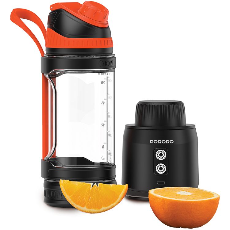 Porodo Lifestyle Nutrimix Dual-Spin Blender with 700mL Jar Capacity, Tritan Jar Material, 304 Stainless Steel Blade Material, 3× 2000mAh Battery Capacity, 3 Hours Charging Time, 30 Seconds Per Cycle Single Working Time, Safety Blade Cover - Black
