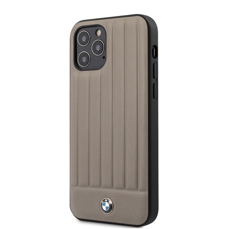 CG Mobile BMW PC/TPU Shiny Hard Case Genuine Leather with Vertical Hot Stamped Lines Compatible for iPhone 12 / 12 Pro (6.1") Shock & Scratch Resistant, Easy Access