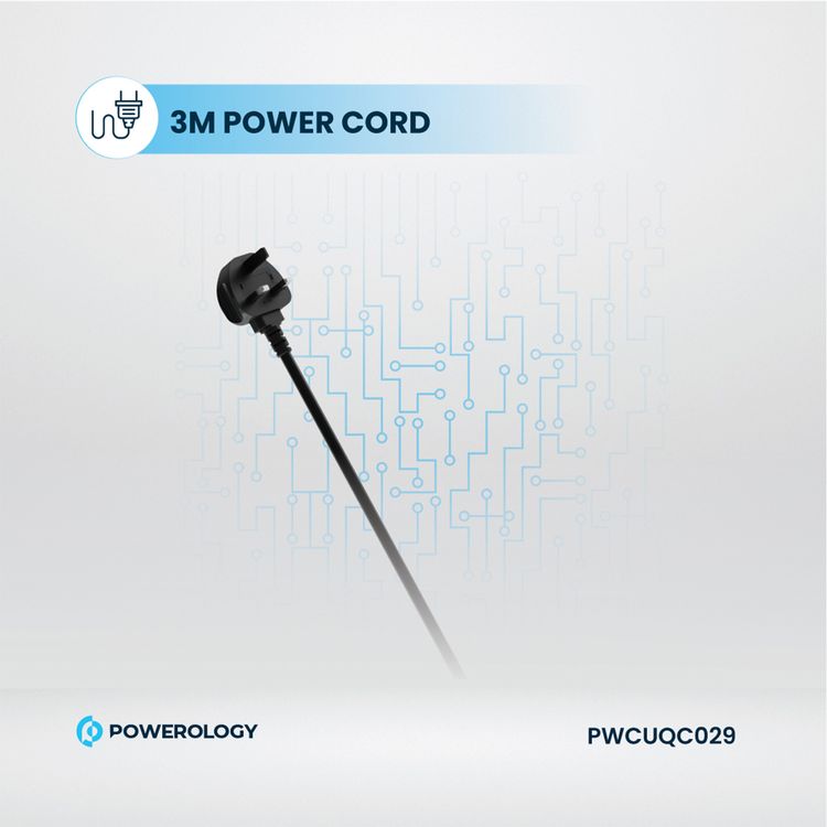 مشترك طاقة Powerology 2500 واط مع 4 مقابس تيار متردد وكابلات مدمجة قابلة للسحب، 5 منافذ USB، مخرجات USB-C وLightning، أدوات حماية مدمجة، مادة مقاومة للحريق، مؤقت 24 ساعة، شحن متزامن، طول الكابل 70 سم وطول سلك الطاقة 3 متر - أسود