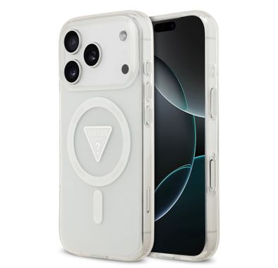 غطاء جرادينت IML MagSafe مع شعار مثلث مطبوع لـ iPhone 17 Pro Max، تصميم نحيف، حماية من السقوط، تصميم خفيف الوزن، قبضة مريحة، تغليف مستدام، سهل التركيب - شفاف.