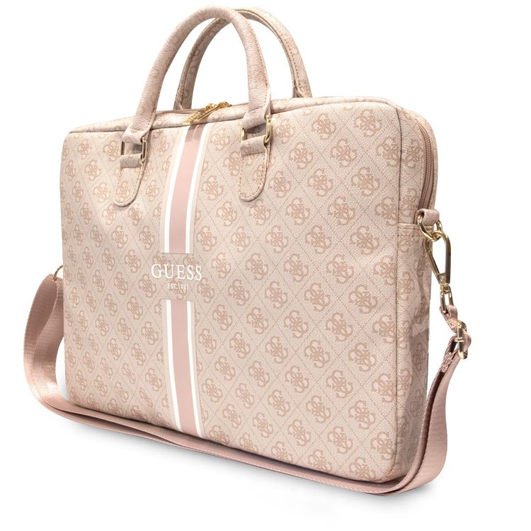 Guess Laptop Bag with 4G Stripes Pattern - 16" - Pink