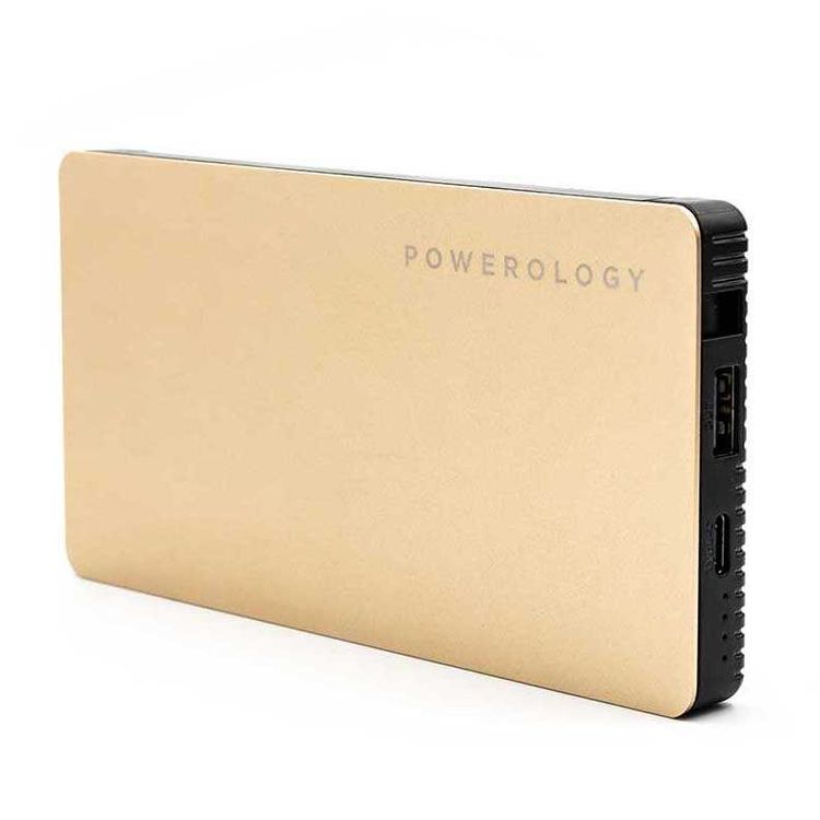 Powerology 8-in-1 Power Bank Station 8000mAh With Built-in Cable, Portable Power Bank and 1 Rapid Recharging Station Compatible iPhone Devices,  Type C Charging Ports - Gold
