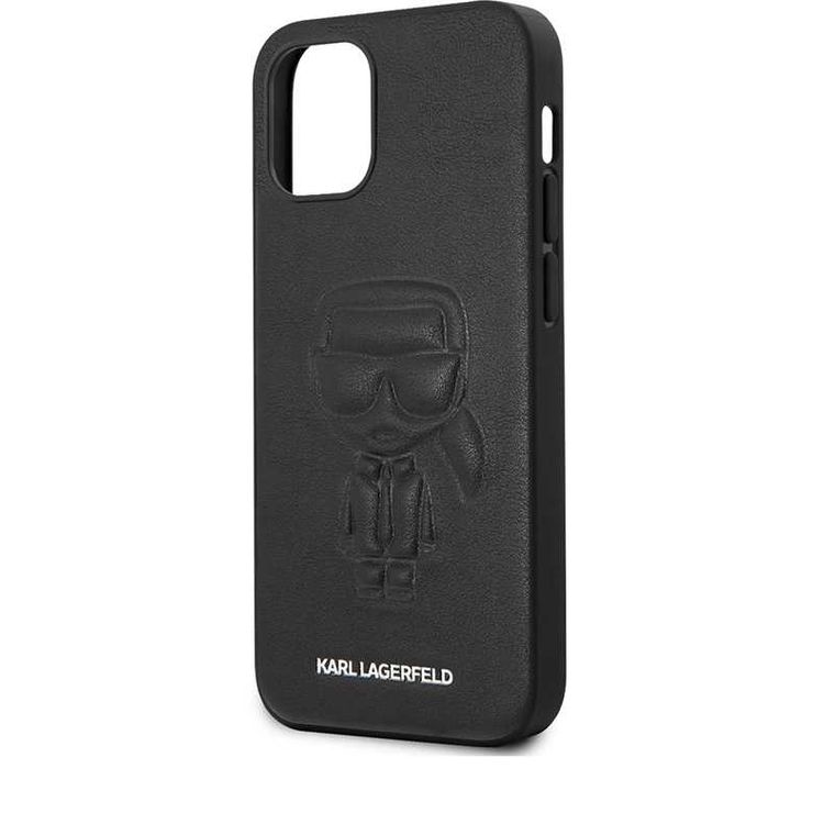 Karl Lagerfeld PU Leather Case Ikonik Outline Embossed and Metal Logo for Apple iPhone 12 Mini (5.4 ) - Black