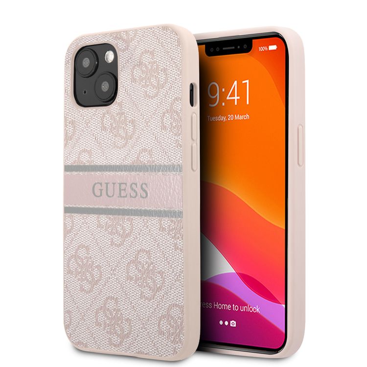 CG MOBILE Guess 4G PU Leather Case with Printed Stripe Compatible for iPhone 13 (6.1") Anti-Scratch, Easy Access to All Ports, Shock Absorption
