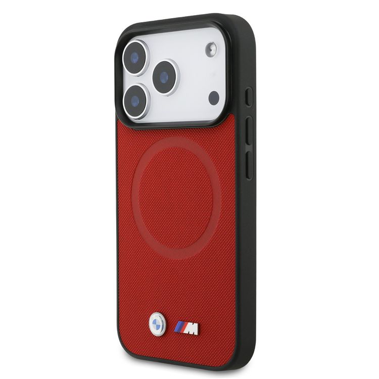 BMW MagSafe Full Wrapped Leather Case with Metal Logos for iPhone 17 Pro, Sustainable Packaging, Easy Snap-On Design, Slim Profile, Drop Protection - Red