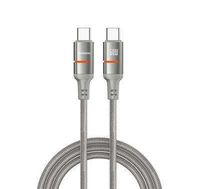 Porodo Type-C to Type-C Braided Cable with 60W Power Delivery, 3m Cable Length, Fast Charging & Data Transfer, Tangle-Free Design - Gray
