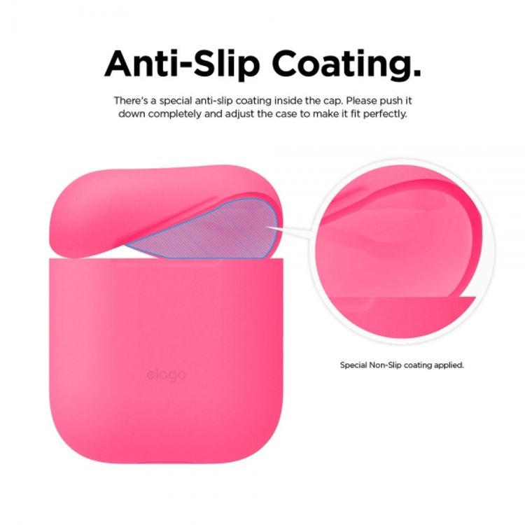 Elago Basic Skinny Case for Apple AirPods 1&2 Generation, Upgraded Premium Silicone, Front LED Visible, Dustproof Protective Cover, Compatibility With Wireless Chargers Neon Hot Pink
