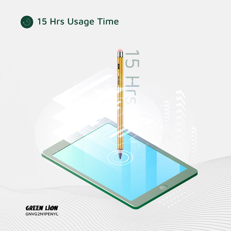 Green Lion Vintage 2-in-1 Stylus Pencil with Up to 12 Hours Working Time, 1.7mm Nib Diameter, Removeable & Replaceable Tip, 130mAh Battery Capacity, Palm Rejection - Yellow