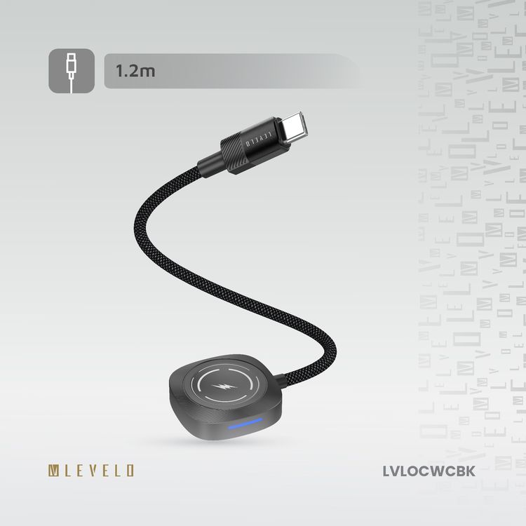 Levelo Otto Type-C Apple Watch Wireless Charger Cable, Fast Charging, Tangle Free, Aluminum Alloy & Plastic Shell Material, 1.2m Cable Length - Black