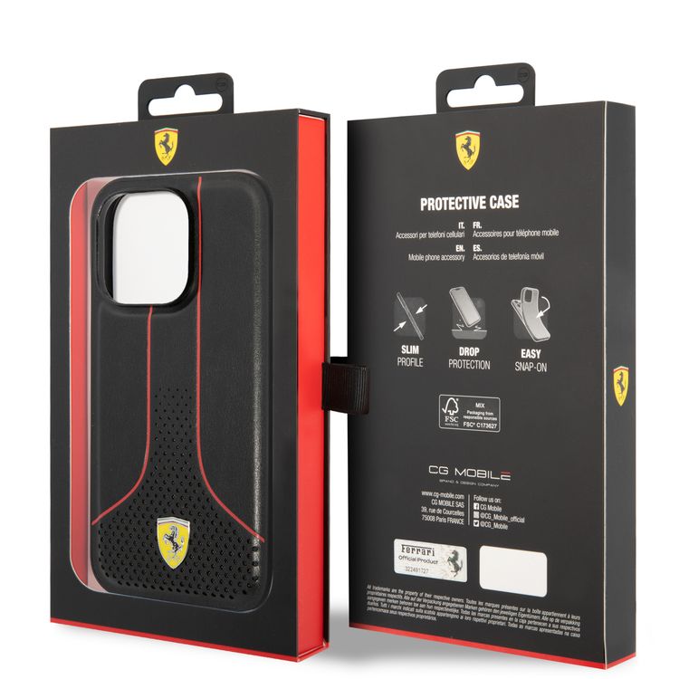 Ferrari PU Leather Smooth And Perforated Case iPhone 14 Pro - Black