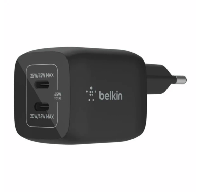Belkin BOOST CHARGE PRO Dual USB-C GaN Wall Charger with PPS 45W - Black