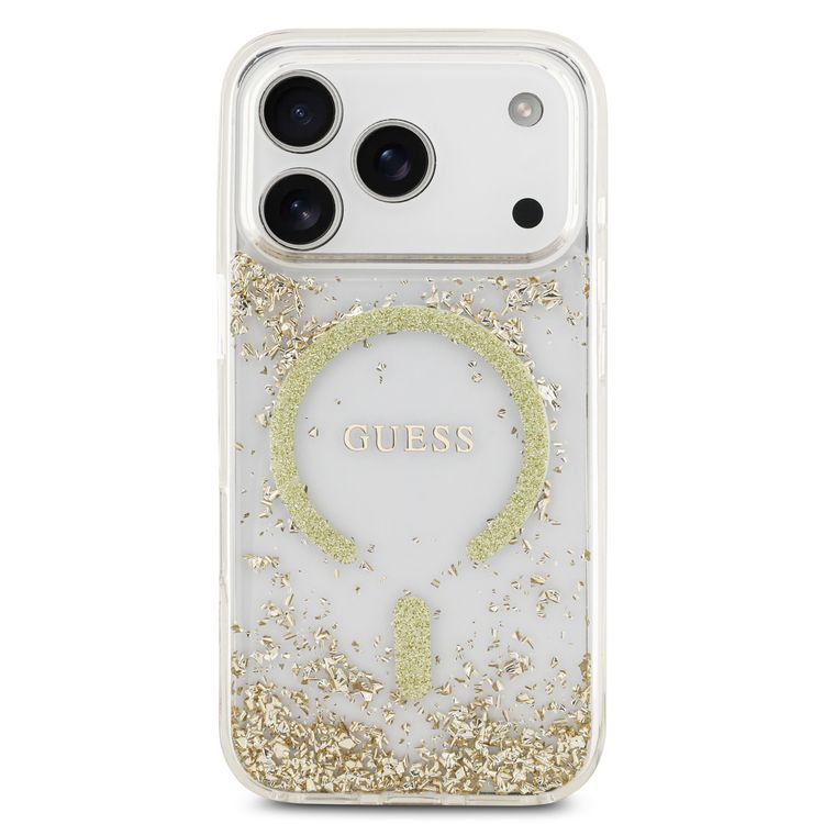 Guess MagSafe Glitter Pattern Case for iPhone 17 Pro, Drop Protection, Lightweight Design, Comfortable Grip, Sustainable Packaging, Easy Snap-On, Slim Profile - Gold