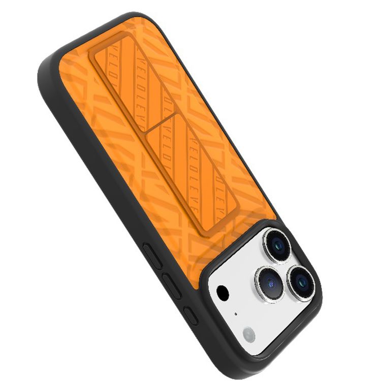 Levelo Morphix Cuero GripStand Case for iPhone 17 Pro Max, Raised Bezels for Camera & Screen, Shock-Resistant Bumper, Secure Hold, Horizontal & Vertical Viewing - Sunrise Orange