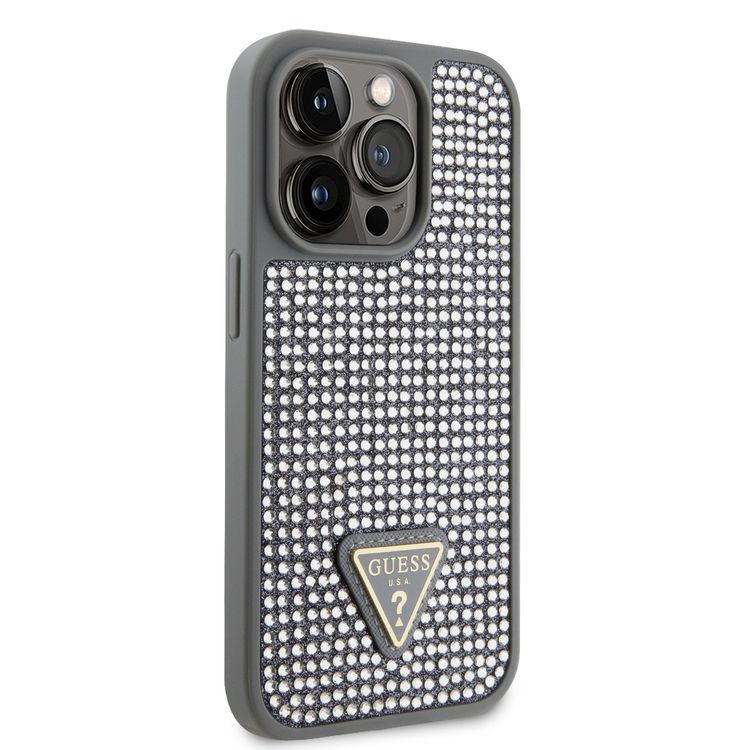 Guess Rhinestone Case with Triangle Logo  - Silver - iPhone 15 Pro