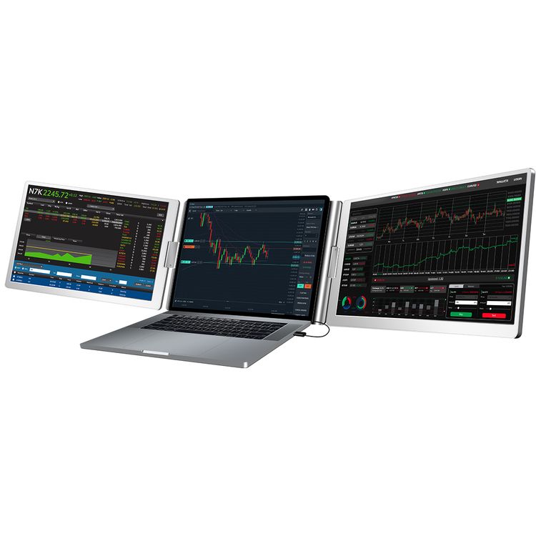 Powerology Dual Screen Portable Monitor with Expansive 14-inch Full View, 1200p Full HD Resolution, Windows & macOS Compatibility, 89º Horizontal & Vertical View Angle - Silver