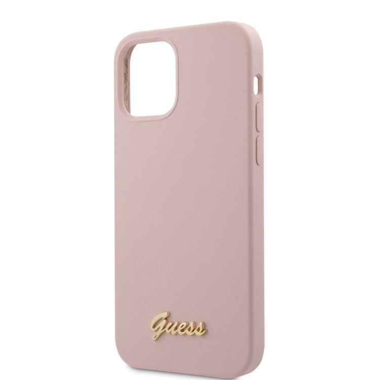 CG Mobile Guess Liquid Silicone Case with Metal Logo Compatible for iPhone 12 / 12 Pro (6.1") Premium Silicone Case, Shock & Scratch Resistant, Easy Access to All Ports - Pink