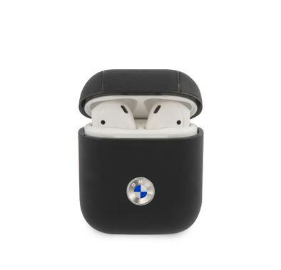 CG Mobile Genuine Leather Case for AirPods 1 & 2, BMW Signature Collection, Silver Metal Logo, Dustproof, Scratchproof - Navy