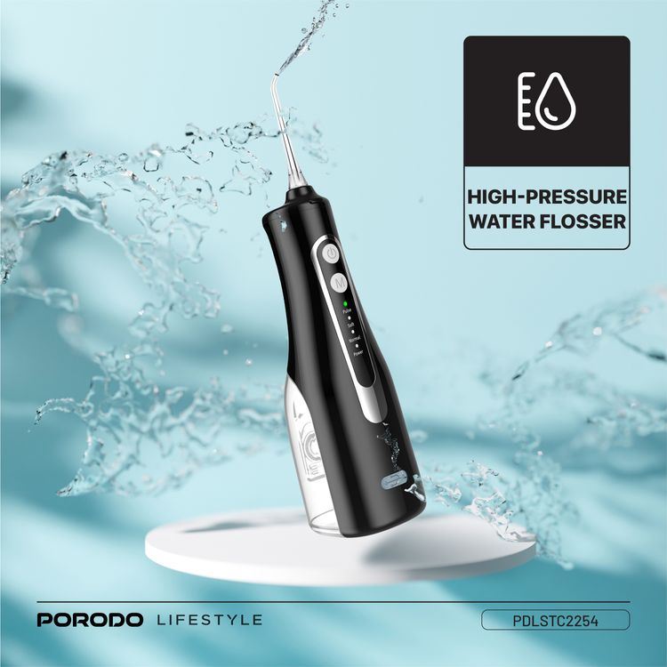 Porodo Ultimate Oral Care Duo Electric Toothbrush with Water Flosser Combo, 1200mAh Electric Toothbrush Battery Capacity, 2 Hours Electric Toothbrush Charging Time, 2 Months Electric Toothbrush Working Time, 300mL Water Flosser Water Tank Capacity, High-Pressure Water Flosser - Black