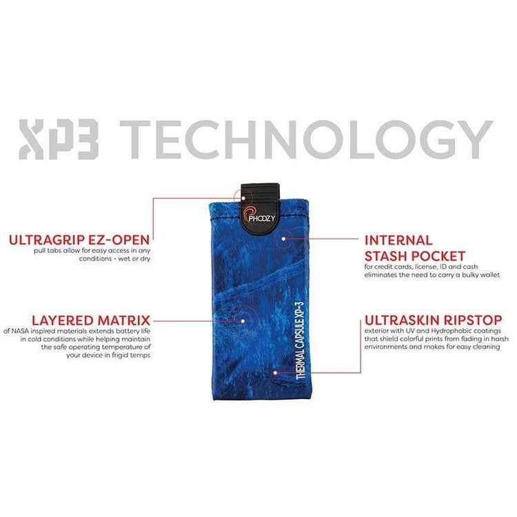 Phoozy XP3 Realtree Series Thermal Mobile Phone Case Capsule with Internal Stash Pocket, Weatherproof Pouch, Floating Case Bag , Multi Attachment Strap - Blue - Medium