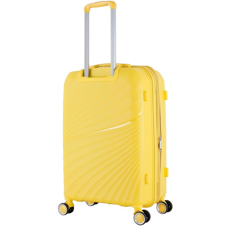 H.T Luggage Bag, Hard Case Polypropylene (PP) Material, Expandable, Telescopic Handle, Scratch Resistant, TSA Lock, Medium Case Size - Yellow