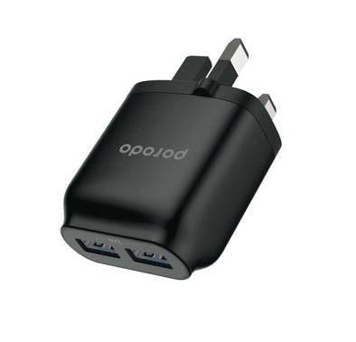 Porodo Wall Charger, Dual USB Wall Charger 2.4A, Fast Cha...