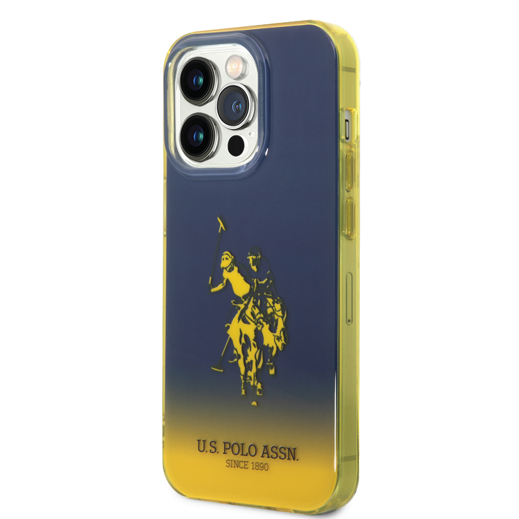 USPA PC / TPU جراب متدرج مع مصد مصبوغ وشعار الحصان متوافق مع iPhone 14 Pro Max - كحلي / أصفر