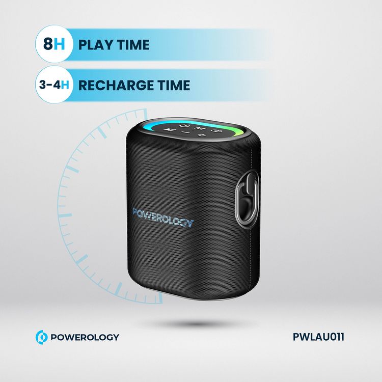 Powerology Portable Loud Speaker, 4000mAh Battery Capacity, Bluetooth Version 5.0, 3-4 Hours Charging Time, 8 Hours Working Time - Black