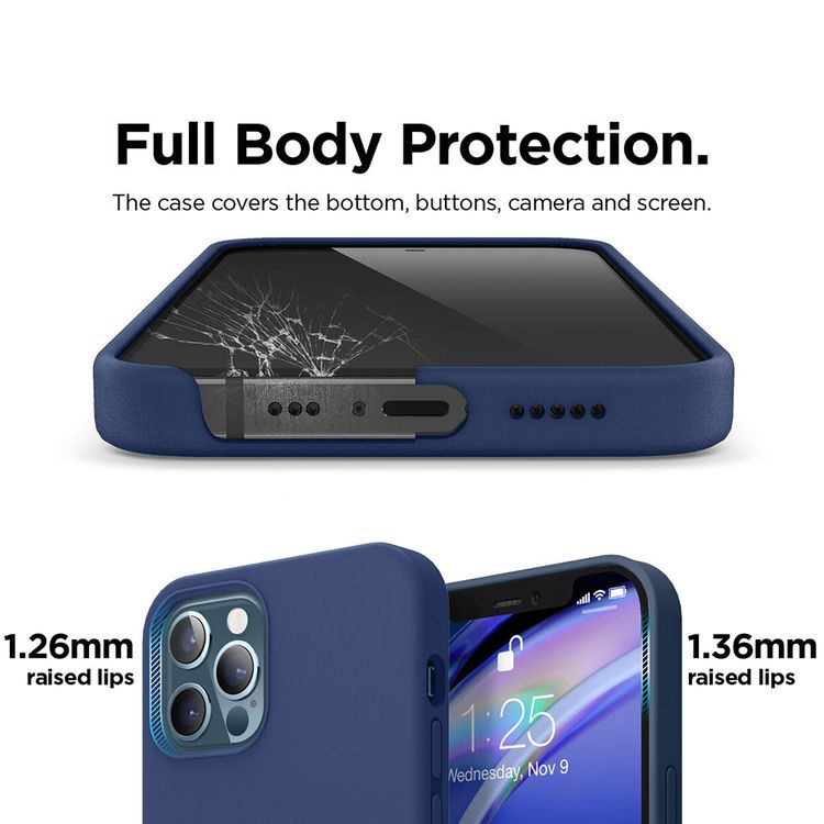 Elago Silicone Case Suitable with MagSafe, Back Shield Case Compatible for iPhone 12 Pro Max (6.7") Anti-Scratch, Easy Access to All Ports - Blue