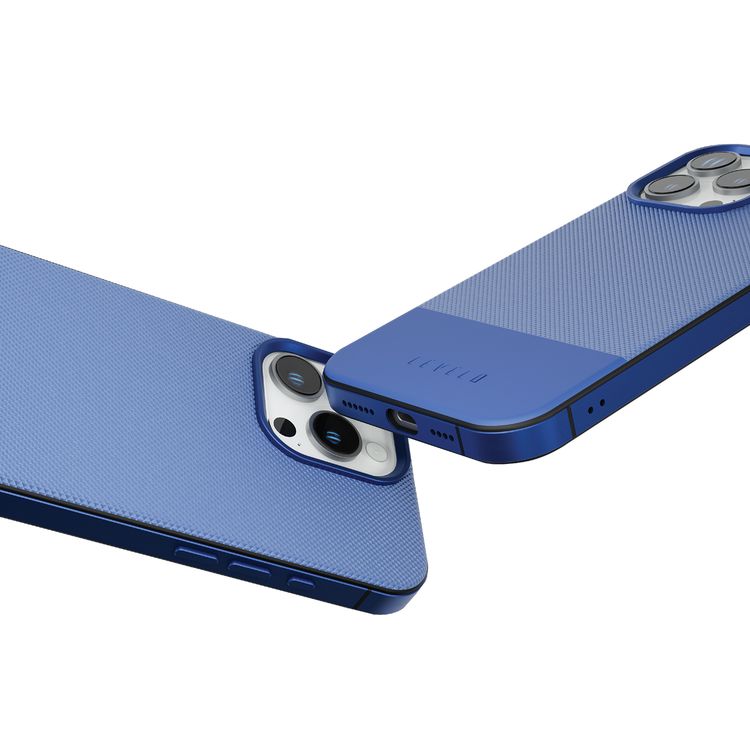 Levelo Cuir Two Tone Leather Case For iPhone 16 Pro, Durable, Compact Design, MagSafe Compatible, Hybrid Case, Impact-Resistant Corners , Aluminum Bumper Finish, High Quality Material - Blue