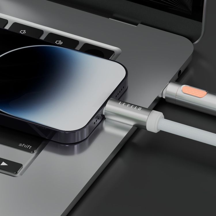 Levelo Essencecord USB-C to Lightning Cable, 27W Power Delivery, Aroma Emission Function with 6 Month Longevity, Fast Charge Support, Tangle-Free Design - White