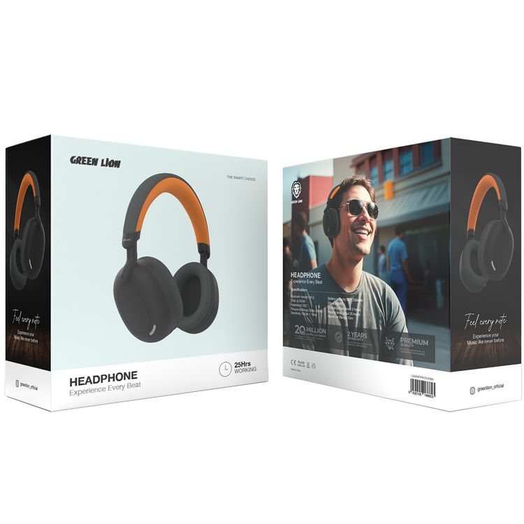 Green Lion Sunstone Wireless Headphones with 36 Hours Playtime, Bluetooth V5.3, 10m Maximum Distance Range, 300mAh Battery Capacity - Black / Orange