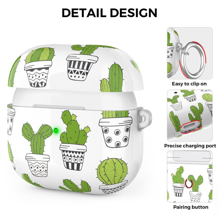 AhaStyle Premium TPU IMD Patterns Keychain Case for Airpods 3 - Cactus