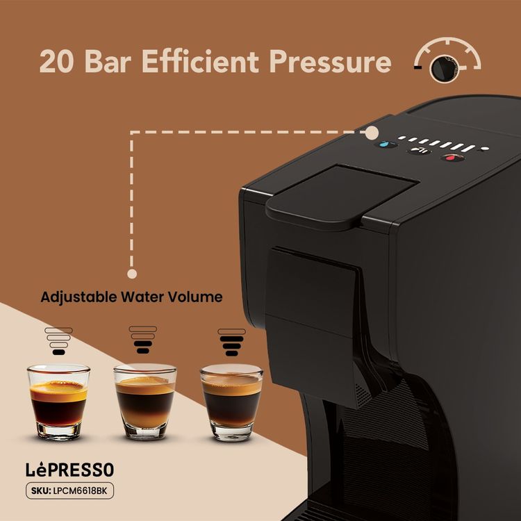 LePresso Trezza Multi-Capsule Coffee Machine with 1350W Rated Power, 1L Water Tank Capacity, 20 Bar Pump Pressure, 220-240V Rated Voltage, Automatic Shutdown - Black