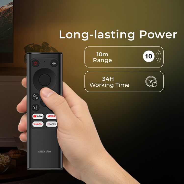 جهاز Green Lion Wireless Remote Pro مع لوحة مفاتيح وفأرة، اتصال 2.4G + بلوتوث، دقة 1200 DPI، منفذ شحن Type-C، مساعد صوتي، 61 مفتاح للوحة المفاتيح، سعة بطارية 300mAh، لوحة مفاتيح صغيرة – باللون الأسود.