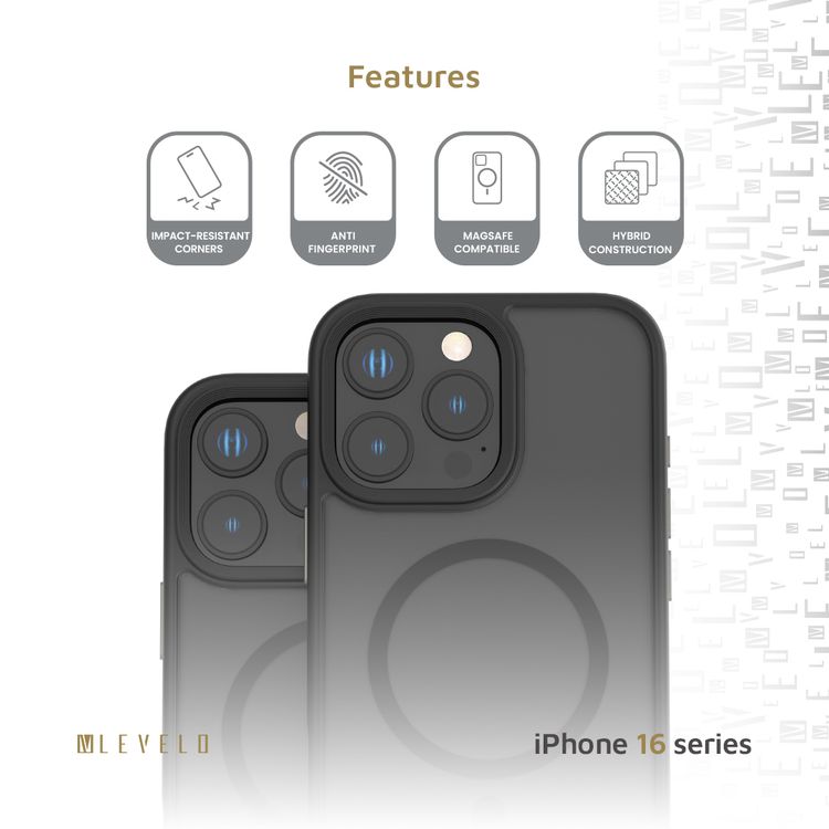 Levelo MagSafe Matte Solo Case for iPhone 16 Pro Max with Impact-Resistant Corners, 3H Scratch Resistance, Matte TPU Bumper, Lightweight & Hybrid Design - Black