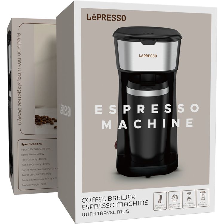 LePresso 450W Coffee Maker with Travelling Mug  - Black