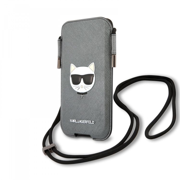 Karl lagerfeld PU Saffiano Pouch With Choupette`s Head Medium - Silver