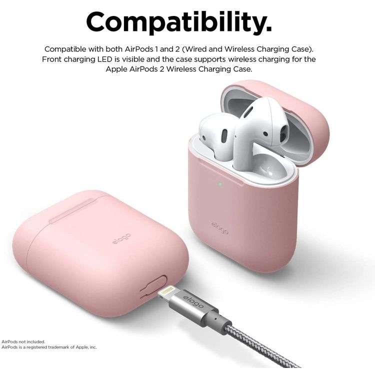 Elago Basic Skinny Case for Apple AirPods 1&2 Generation, Upgraded Premium Silicone, Front LED Visible, Dustproof Protective Cover, Compatibility With Wireless Chargers Lovely Pink