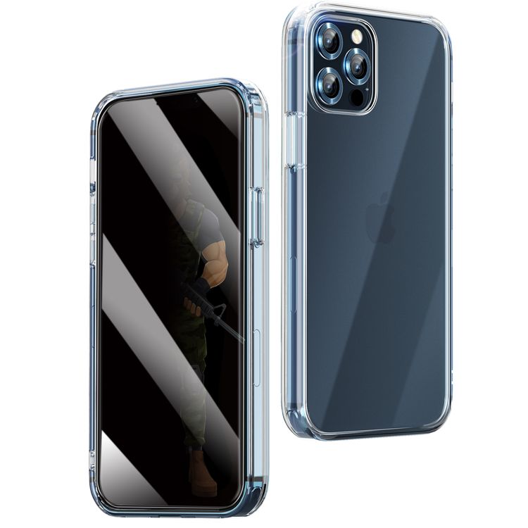 حزمة حماية الخصوصية 4 في 1 بزاوية 360 درجة باللون الأخضر لهاتف iPhone 12 / 12 Pro (6.1 بوصة) - أسود