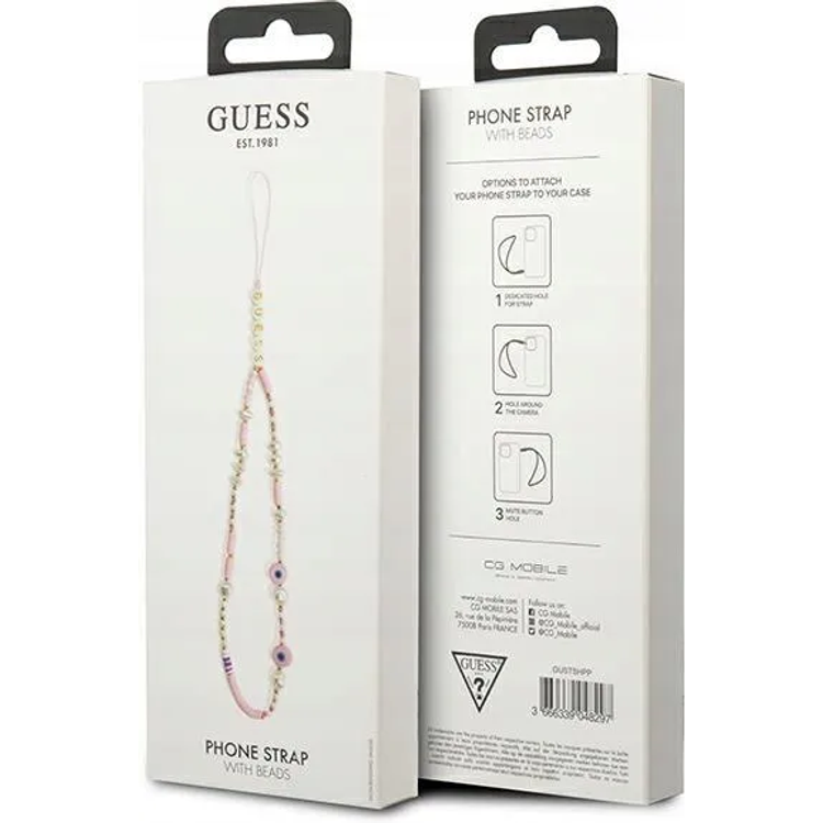 CG MOBILE GUESS GUSTSAS4P phone strap chain and PU with metal, Strap Phone Beads, Universal  - CHARM PINK