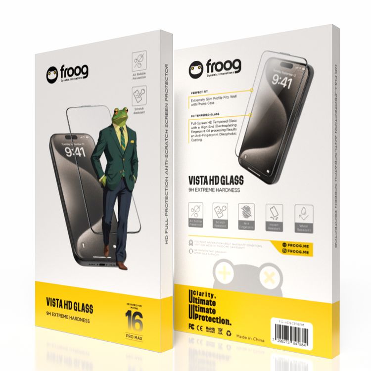 واقي شاشة Froog HD لهاتف iPhone 16 Pro Max، مضاد لبصمات الأصابع، مقاوم للماء، مقاوم للخدش - شفاف