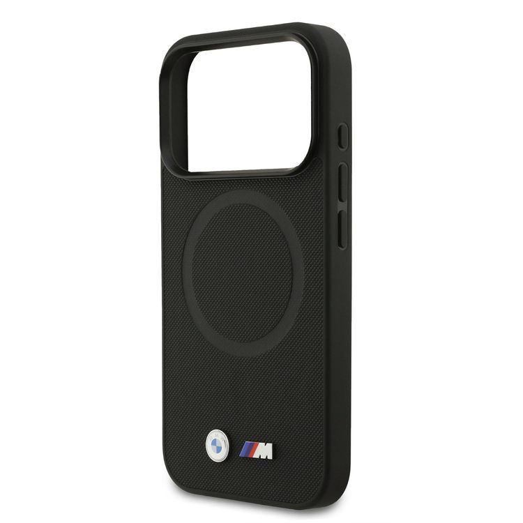 BMW MagSafe Full Wrapped Leather Case with Metal Logos for iPhone 17 Pro, Sustainable Packaging, Easy Snap-On Design, Slim Profile, Drop Protection - Black