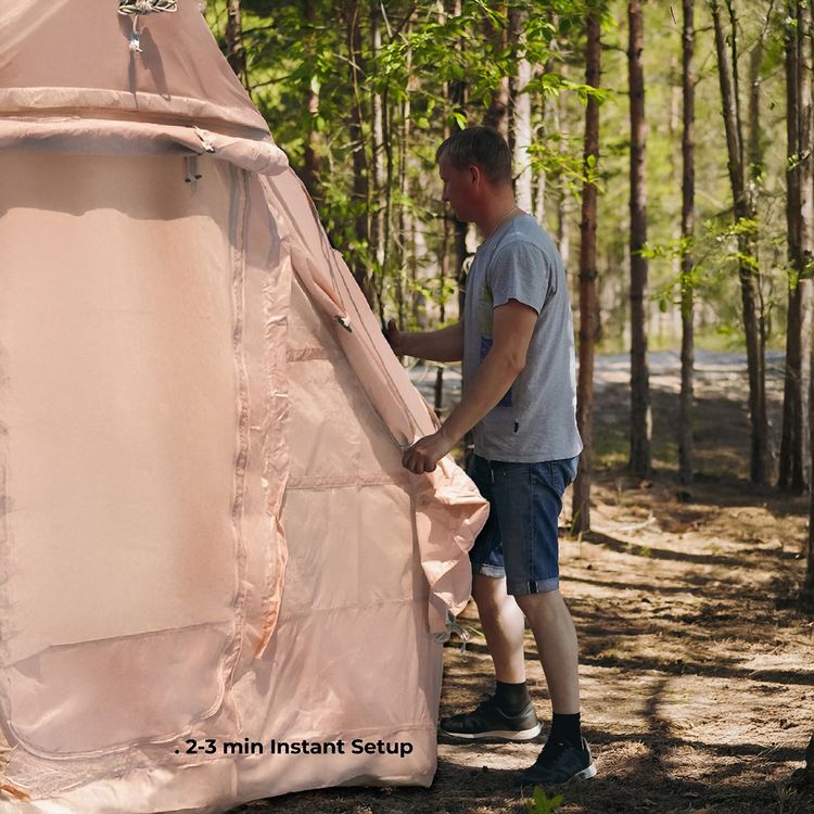 Green Lion GT-4X Inflatable Camping Tent, Breathable Anti-Mosquito Design, 3-4 Persons Capacity, Storage Pockets, Ventilated Windows- Beige