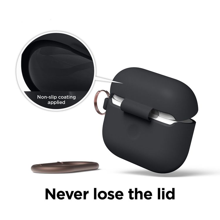 ELAGO Hang Case with Anti-Lost Ring for AirPods 3, Drop Resistant, Dustproof & Absorbing Protective Cover with Hang Case Suitable with Wireless Charger Black
