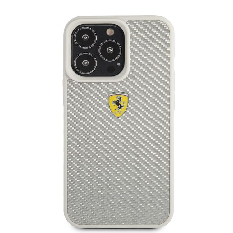 CG MOBILE Ferrari Real Carbon Hard Case Metal Logo Compatible for iPhone 13 Pro Max (6.7") Scratches Resistant, Easy Access to All Ports