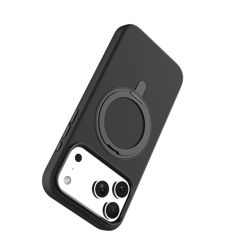 Levelo Iris Pro MagSafe Liquid Silicone Case with Built-in 360° Kickstand for iPhone 17 Pro Max, Metal Accents, Shock-Resistant Bumper, Aluminum Alloy Frame for Camera & Buttons, Drop-Tested, Strong Magnets, Premium Silicone Grip - Black