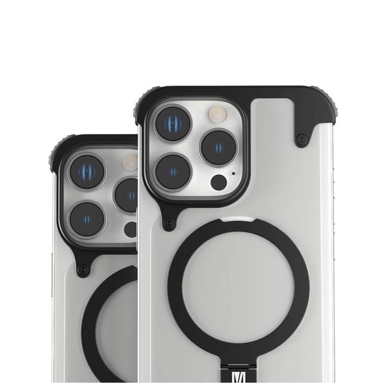 Levelo Metallo Aluminum Bumper Case for iPhone 16 Pro Max, MagSafe Compatible, Metal Kickstand, Impact Resistant Corners - Black 